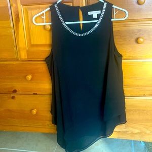 Dress Barn Black Chiffon Dressy Sleeveless Tank Top Blouse Sparkle Trim Size S